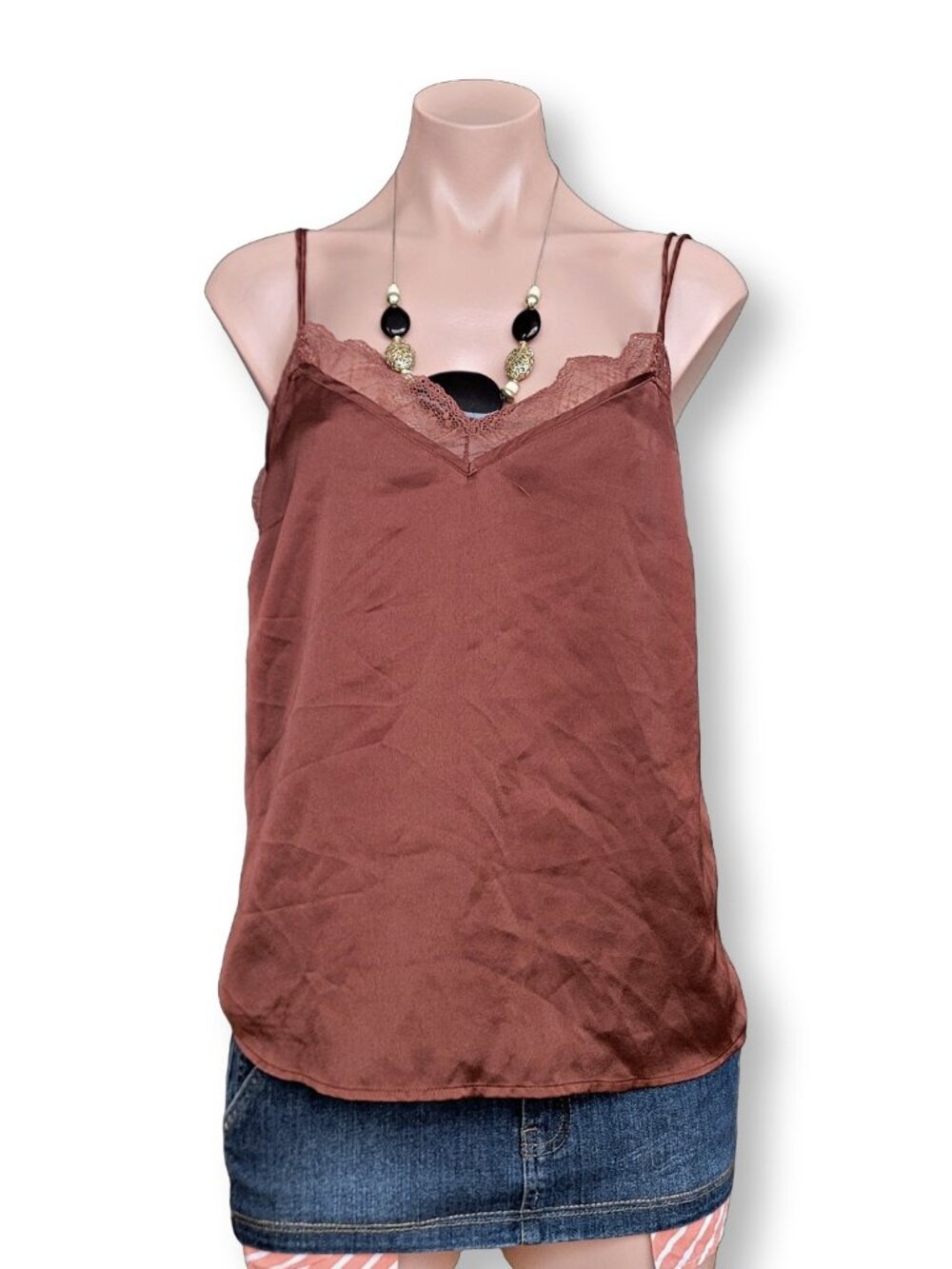 Abercrombie & Fitch Brown Lace Trim Camisole Top Y2K Aesthetic Tank (M)